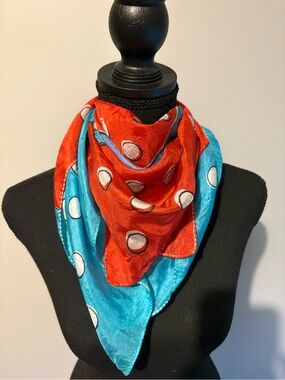 Red & Turquoise Polka Dot Silk Scarf - Unbranded